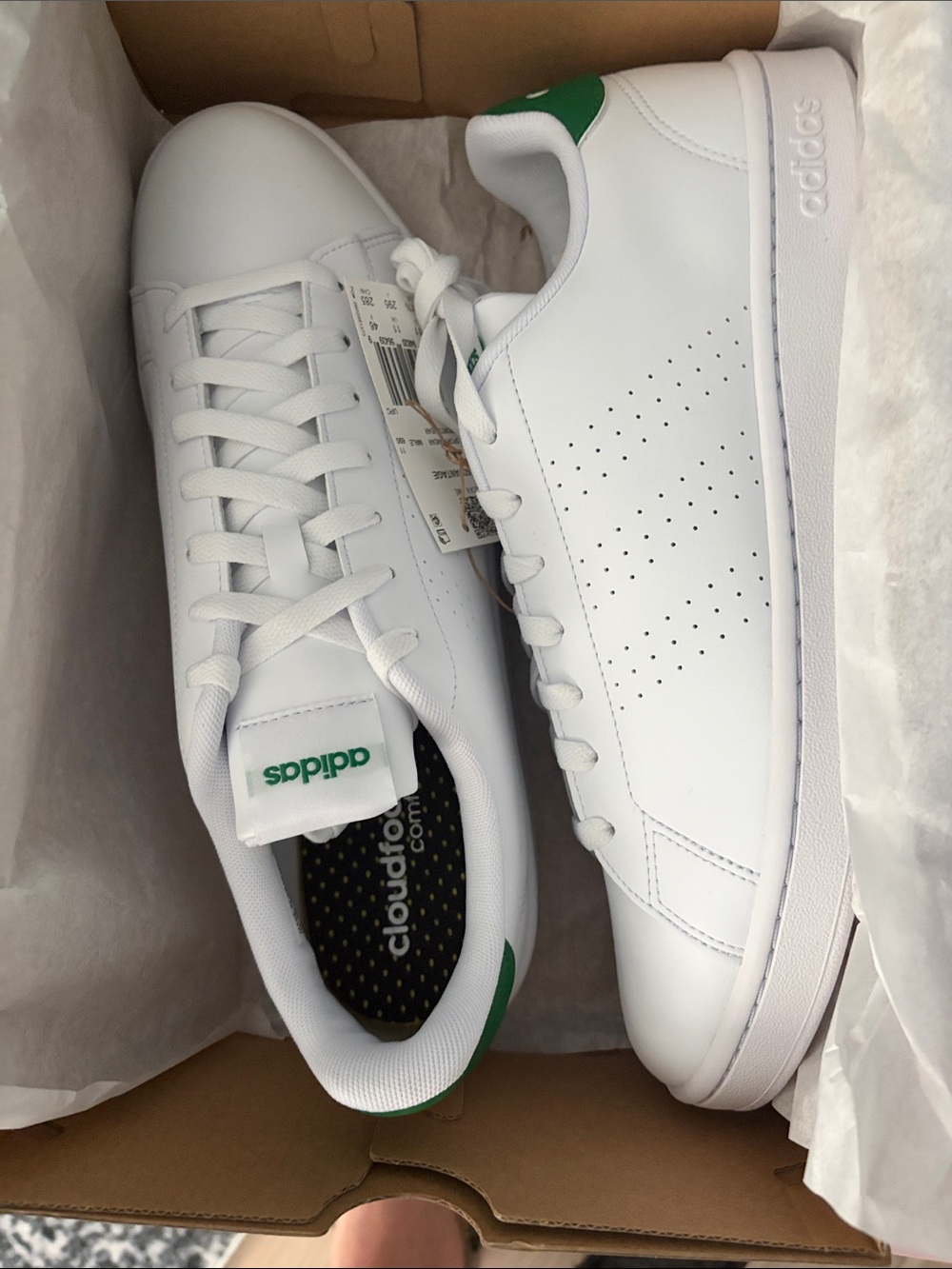 adidas White Sneakers with Green Heel Tab